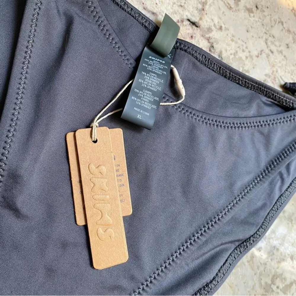 NEW $65 SKIMS Gunmetal Swim Dipped Tie Bikini Bottoms NWT sz XL